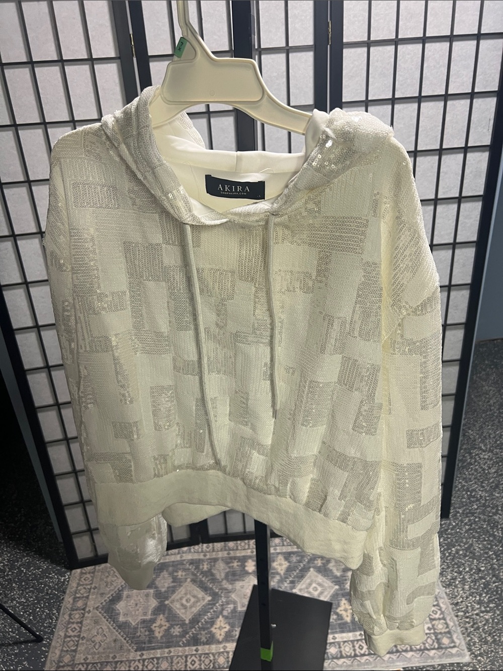 AKIRA Cream Sequin Detail Pullover Hoodie